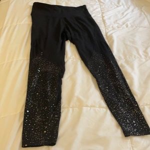 Old Navy Black/Gold Stars Celestial Leggings Active Wear Size M